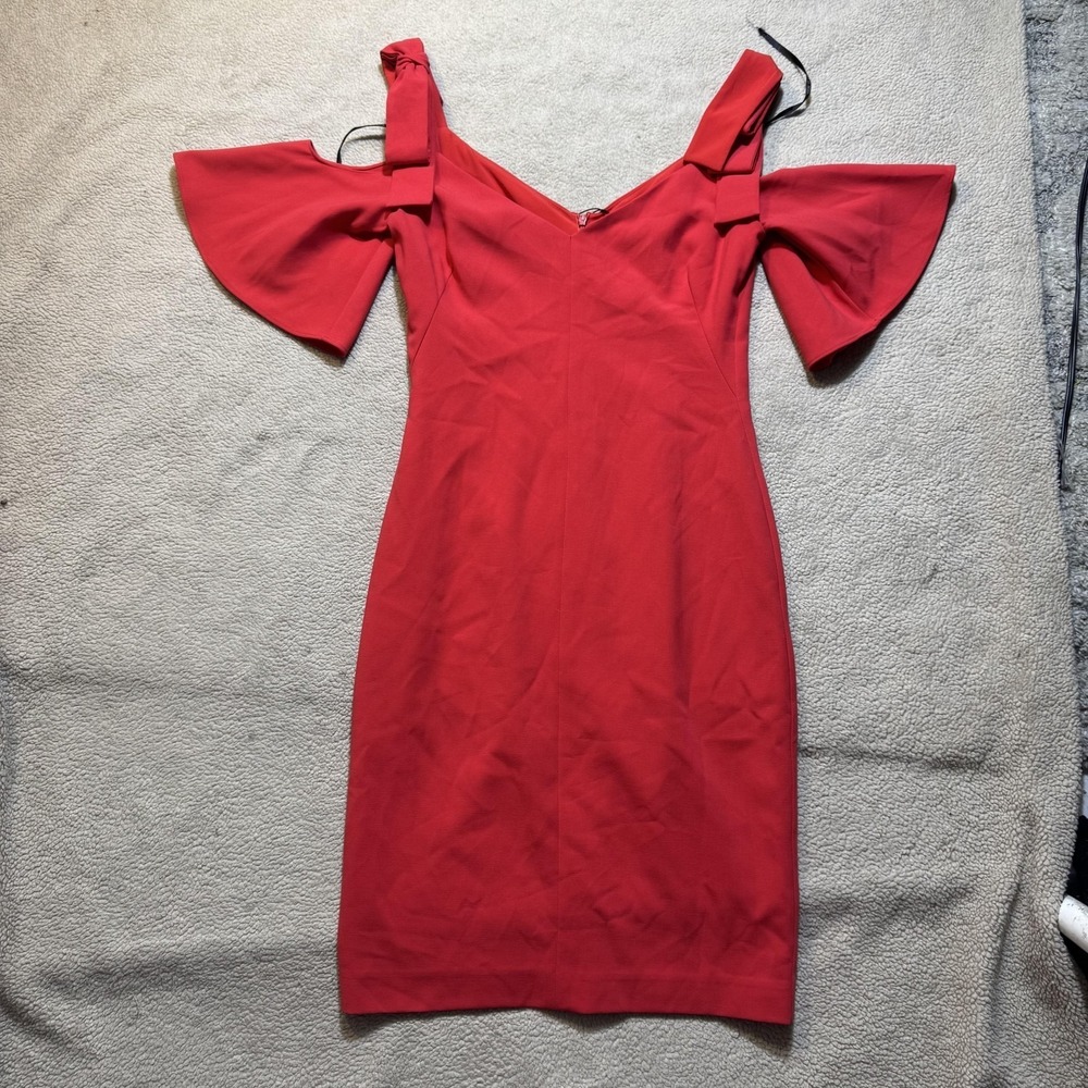 Black‎ Halo Dress Womens 4 Red Cold Shoulder Sheath Poppy Flutter Sleeve NWT USA